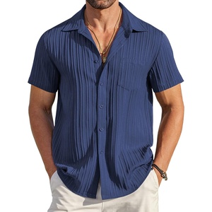 image:imageCOOFANDY Mens Casual Button Down Shirts Short Sleeve Textured Summer Beach Shirt with PocketNavy Blue
