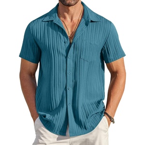 image:imageCOOFANDY Mens Casual Button Down Shirts Short Sleeve Textured Summer Beach Shirt with PocketPeacock Blue