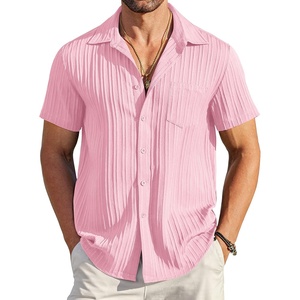 image:imageCOOFANDY Mens Casual Button Down Shirts Short Sleeve Textured Summer Beach Shirt with PocketPink