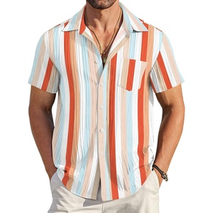 image:imageCOOFANDY Mens Casual Button Down Shirts Short Sleeve Textured Summer Beach Shirt with PocketRainbow Stripes