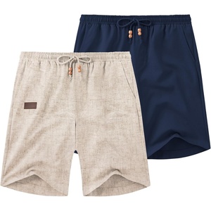 image:imageCOOFANDY Mens Casual Linen Shorts Elastic Waist Drawstring Loose Fit Summer Beach Vacation Shorts with PocketsZ KhakiNavy Blue