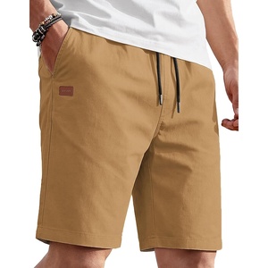 image:imageCOOFANDY Mens Casual Shorts 9 Cotton Drawstring Elastic Waist Lightweight Summer Beach Shorts with PocketsDark Khaki