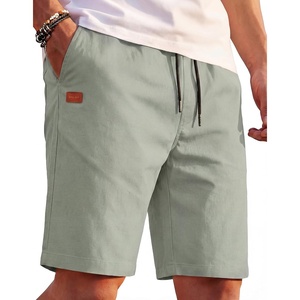 image:imageCOOFANDY Mens Casual Shorts 9 Cotton Drawstring Elastic Waist Lightweight Summer Beach Shorts with PocketsLight Green