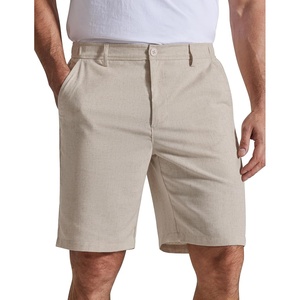 image:imageCOOFANDY Mens Casual Shorts 9 Flat Front Elastic Waist Linen Dress Shorts Lightweight Summer Outfits with PocketsOatmeal