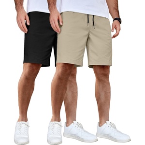 image:imageCOOFANDY Mens Casual Shorts Cotton Elastic Waist Drawstring Shorts Lightweight Summer Beach Shorts2 Pack  Black  Light Khaki