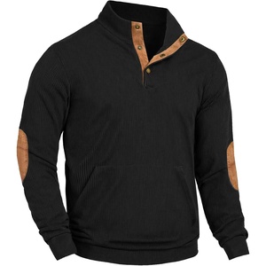 image:imageCOOFANDY Mens Corduroy Sweatshirt Long Sleeve Pullover Quarter Button Fall Sweat ShirtsBlack