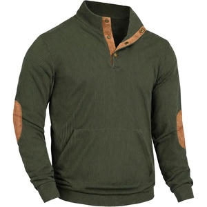 image:imageCOOFANDY Mens Corduroy Sweatshirt Long Sleeve Pullover Quarter Button Fall Sweat ShirtsDark Army Green