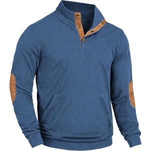 image:imageCOOFANDY Mens Corduroy Sweatshirt Long Sleeve Pullover Quarter Button Fall Sweat ShirtsGrey Blue