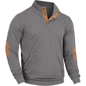 image:imageCOOFANDY Mens Corduroy Sweatshirt Long Sleeve Pullover Quarter Button Fall Sweat ShirtsLight Grey