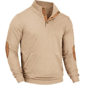 image:imageCOOFANDY Mens Corduroy Sweatshirt Long Sleeve Pullover Quarter Button Fall Sweat ShirtsLight Khaki