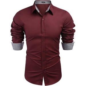 image:imageCOOFANDY Mens Dress Shirt Long Sleeve Casual Button Down Shirt Wrinkle Free Formal Business Shirts03wine Red Solid