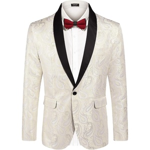 image:imageCOOFANDY Mens Floral Tuxedo Jacket Paisley Shawl Lapel Suit Blazer Jacket for DinnerPromWeddingBeige