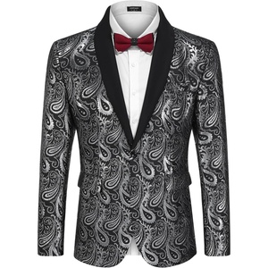 image:imageCOOFANDY Mens Floral Tuxedo Jacket Paisley Shawl Lapel Suit Blazer Jacket for DinnerPromWeddingBlacksilver
