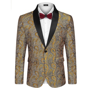 image:imageCOOFANDY Mens Floral Tuxedo Jacket Paisley Shawl Lapel Suit Blazer Jacket for DinnerPromWeddingGolden Yellow