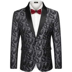 image:imageCOOFANDY Mens Floral Tuxedo Jacket Paisley Shawl Lapel Suit Blazer Jacket for DinnerPromWeddingGrey