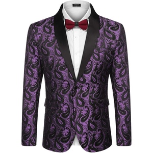 image:imageCOOFANDY Mens Floral Tuxedo Jacket Paisley Shawl Lapel Suit Blazer Jacket for DinnerPromWeddingPurple