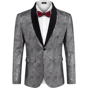 image:imageCOOFANDY Mens Floral Tuxedo Jacket Paisley Shawl Lapel Suit Blazer Jacket for DinnerPromWeddingSilver