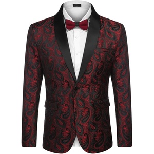 image:imageCOOFANDY Mens Floral Tuxedo Jacket Paisley Shawl Lapel Suit Blazer Jacket for DinnerPromWeddingWine Red
