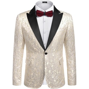 image:imageCOOFANDY Mens Floral Tuxedo One Button Luxury Shiny Blazer Dinner Party Prom Wedding Suit Jacket1  Beige White