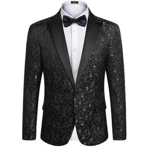 image:imageCOOFANDY Mens Floral Tuxedo One Button Luxury Shiny Blazer Dinner Party Prom Wedding Suit Jacket1  Black