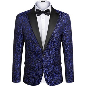 image:imageCOOFANDY Mens Floral Tuxedo One Button Luxury Shiny Blazer Dinner Party Prom Wedding Suit Jacket1  Blue