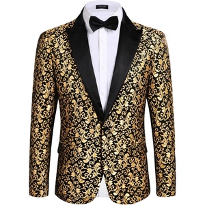 image:imageCOOFANDY Mens Floral Tuxedo One Button Luxury Shiny Blazer Dinner Party Prom Wedding Suit Jacket1  Golden Yellow