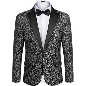 image:imageCOOFANDY Mens Floral Tuxedo One Button Luxury Shiny Blazer Dinner Party Prom Wedding Suit Jacket1  Grey