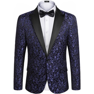 image:imageCOOFANDY Mens Floral Tuxedo One Button Luxury Shiny Blazer Dinner Party Prom Wedding Suit Jacket1  Navy Blue