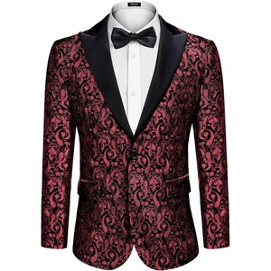 image:imageCOOFANDY Mens Floral Tuxedo One Button Luxury Shiny Blazer Dinner Party Prom Wedding Suit Jacket6  Wine Red