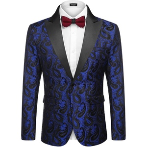 image:imageCOOFANDY Mens Floral Tuxedo One Button Luxury Shiny Blazer Dinner Party Prom Wedding Suit JacketBlue Paisley