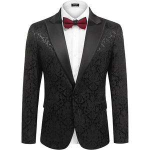 image:imageCOOFANDY Mens Floral Tuxedo One Button Luxury Shiny Blazer Dinner Party Prom Wedding Suit JacketPattern 3black