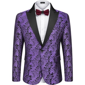 image:imageCOOFANDY Mens Floral Tuxedo One Button Luxury Shiny Blazer Dinner Party Prom Wedding Suit JacketPurple Paisley