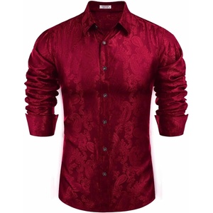 image:imageCOOFANDY Mens Floral Winje Red Printed Long Sleeve Dress Shirts Prom Wedding Party Button Down Shirts