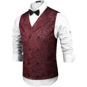 image:imageCOOFANDY Mens Halloween Victorian Vest Steampunk Double Breasted Suit Vest Slim Fit Brocade Paisley Floral WaistcoatRed