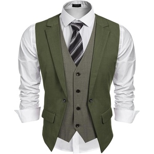 image:imageCOOFANDY Mens Layered Suit Vest Business Dress Vests Formal Wedding Waistcoat Slim FitArmy Green