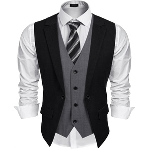 image:imageCOOFANDY Mens Layered Suit Vest Business Dress Vests Formal Wedding Waistcoat Slim FitBlack