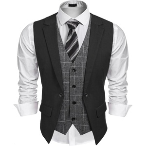 image:imageCOOFANDY Mens Layered Suit Vest Business Dress Vests Formal Wedding Waistcoat Slim FitBlack Plaid
