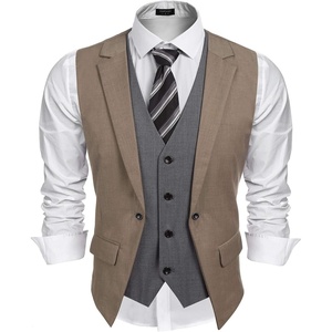 image:imageCOOFANDY Mens Layered Suit Vest Business Dress Vests Formal Wedding Waistcoat Slim FitBrown