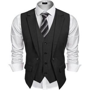 image:imageCOOFANDY Mens Layered Suit Vest Business Dress Vests Formal Wedding Waistcoat Slim FitPure Black