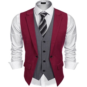 image:imageCOOFANDY Mens Layered Suit Vest Business Dress Vests Formal Wedding Waistcoat Slim FitWine Red