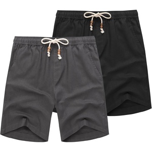 image:imageCOOFANDY Mens Linen Shorts Casual 9 7 Elastic Waist Drawstring Summer Beach ShortsBlack Dark Grey