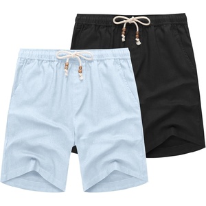 image:imageCOOFANDY Mens Linen Shorts Casual 9 7 Elastic Waist Drawstring Summer Beach ShortsLight Blue  Black