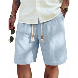 image:imageCOOFANDY Mens Linen Shorts Casual 9 7 Elastic Waist Drawstring Summer Beach ShortsLight Blue