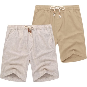 image:imageCOOFANDY Mens Linen Shorts Casual 9 7 Elastic Waist Drawstring Summer Beach ShortsLight Khaki Dark Khaki