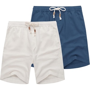 image:imageCOOFANDY Mens Linen Shorts Casual 9 7 Elastic Waist Drawstring Summer Beach ShortsWhite  Navy Blue