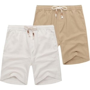 image:imageCOOFANDY Mens Linen Shorts Casual 9 7 Elastic Waist Drawstring Summer Beach ShortsWhite Dark Khaki