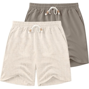 image:imageCOOFANDY Mens Linen Shorts Casual Drawstring Elastic Waist Lightweight Summer Vacation Beach ShortsLight Khaki  Dark Grey