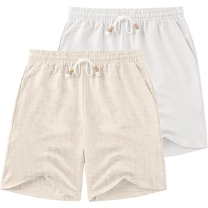 image:imageCOOFANDY Mens Linen Shorts Casual Drawstring Elastic Waist Lightweight Summer Vacation Beach ShortsLight Khaki  White