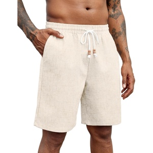 image:imageCOOFANDY Mens Linen Shorts Casual Drawstring Elastic Waist Lightweight Summer Vacation Beach ShortsLight Khaki