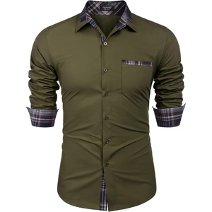 image:imageCOOFANDY Mens Long Sleeve Dress Shirt Plaid Collar Casual Button Down ShirtsArmy Green
